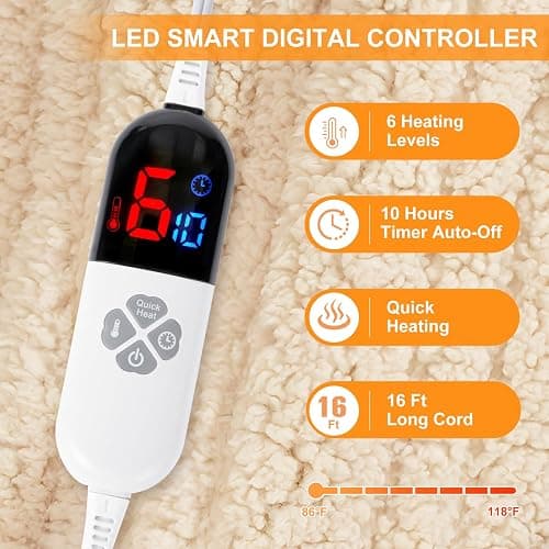 LUZARTA Heated Blanket Full Size 72"X84" Beige - Soft Double Sided Sherpa Electric Blanket Full Size with LED Display, 6 Heating Levels & 10 hrs Timer, Machine Washable & Fast Heating, Gift for Women thumbnail 2