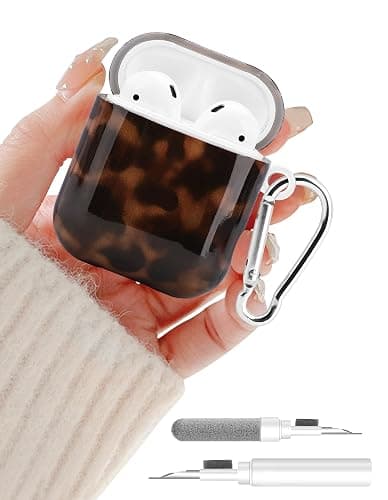 Aitipy Compatible with Airpods 2nd 1st Generation Case, Cute Brown Tortoise Shell Aesthetic Design with Carabiner, Soft TPU Skin Anti-Scratch Shockproof Protective Cover for Women Girls - Image 1