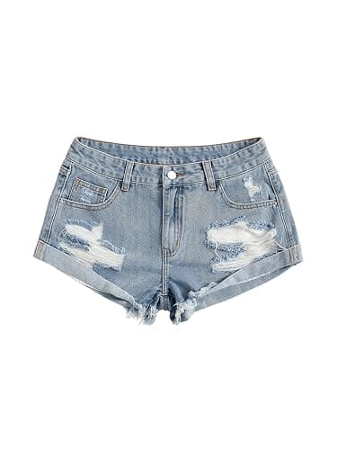 Floerns Women's Low Waisted Ripped Mini Jean Shorts Roll Hem Distressed Y2k Denim Shorts - Image 1