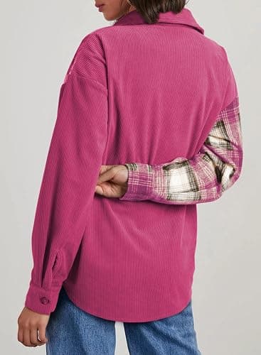 Astylish Womens Flannel Plaid Shirts Long Sleeve Button Down Shacket Color Block Blouse Tops thumbnail 2