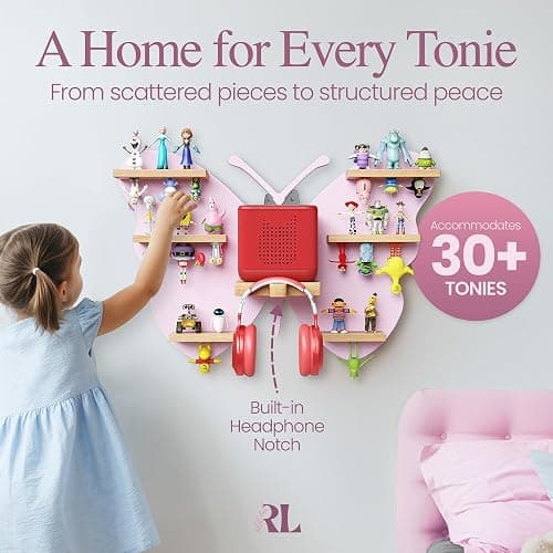 Rylo Collective Tonies Storage Shelf - 30+ Capacity Tonies Shelf Magnetic with Top and Upside Down Magnet Floating Station - Tonie Box Storage for Accessories, Toniebox Character Holder (Butterfly) thumbnail 3