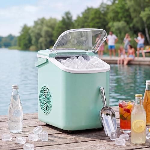 Sweetcrispy Countertop Ice Maker with Scoop, Basket and Handle, Portable Ice Machine 9 Cubes Ready in 6 Mins, 26.5lbs in 24Hrs, 2 Sizes for Home Kitchen Office Bar Party thumbnail 7