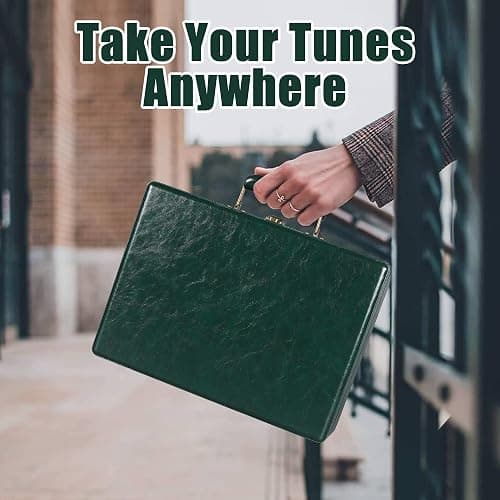 Vintage 3-Speed Bluetooth Portable USB Suitcase Record Player with Built-in Speakers | Upgraded Vinyl Turntable Audio Sound| Includes Extra Stylus & Mat | Green thumbnail 3