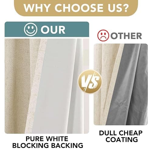 H.VERSAILTEX 100% Blackout Curtains for Bedroom Thermal Insulated Linen Textured Curtains Heat and Full Light Blocking Drapes Living Room Curtains 2 Panel Sets, 42x54 Inch, Bleached Sand thumbnail 4