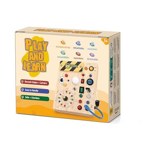 Iabedi Busy Board, Montessori Toy for 1-3 Years Old, Wooden Toddler Sensory Travel Toy, Ideal Gift for 1+ Year Old Boys (Busy Board Plus V2), Medium, Yellow - Busy Board Plus V2 thumbnail 8