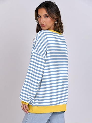 ANRABESS Women Striped Sweatshirts Oversized Crewneck Long Sleeve Shirts Y2K Pullover Top 2025 Fall Outfits Fashion Clothes thumbnail 5