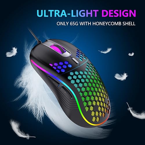 RedThunder 60% RGB Gaming Keyboard and Mouse Combo, UK Layout Ultra Compact Backlit Mini Keyboard, Lightweight 7200 DPI Cellular Optical Mouse, Portable Wired Gaming Set for PC PS5 Xbox Gamers (Black) thumbnail 5