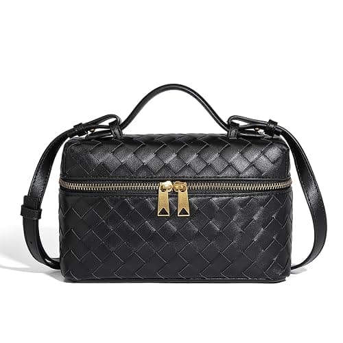 Trendy Woven Crossbody Purse Bag for Women Cute Shoulder Bag Square Box Bags Mini PU Leather Top Handle Purses Handbag - Image 1