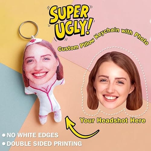 VEELU Cute Plush Keychain for Backpacks, Custom Photo Keychain, Ugly Pillow Pendant, Purse Bag Charm Gift for Men thumbnail 3