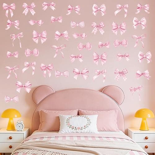 8Sheets 60Pcs Pink Bow Wall Stickers and Decals，Bow Wall Decor for Girls Room Coquette Decor Bow Wallpaper Peel and Stick for Kindergarten Nursery Bedroom thumbnail 3