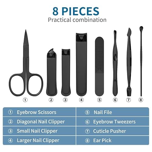 OFIDUS Precision 8 Pieces Men’s Nail Grooming Travel Kit, Stainless Steel Manicure Set with Fingernail & Toenail Clippers, Nail File, Slant Tip Tweezers, Cuticle Scissors thumbnail 5