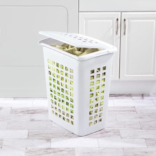 Sterilite 4-Pack LiftTop, Laundry Hamper for Clothes, Tall and Rectangular Plastic Basket with Lid, White - Large and Portable Storage Bin for Clothing and Towels - Ideal for Bathroom and Bedroom thumbnail 7