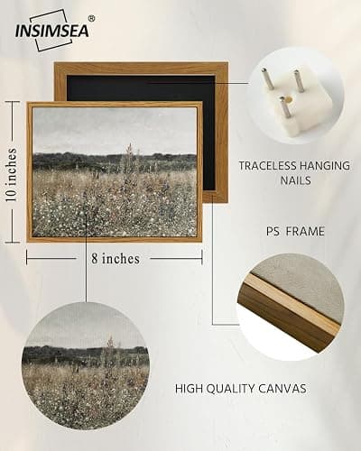 InSimSea Framed Canvas Wall Art Vintage Decor, Bathroom Art Classical Wildflower Painting, Country Landscape Decor for Living Room Bedroom, 8"x10" thumbnail 3