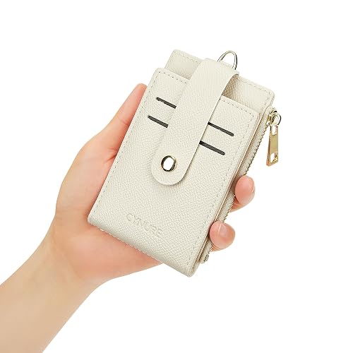 Cynure Women Leather RFID Blocking Card Holder Slim Small Zipper Keychain Front Pocket Wallet with 2 ID Window, thumbnail 7