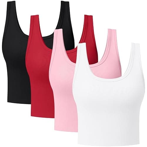 4 Pieces Women's Scoop Neck Tank Tops Cotton Sleeveless Workout Shirts Sports Yoga Crop Top for Women - Image 1