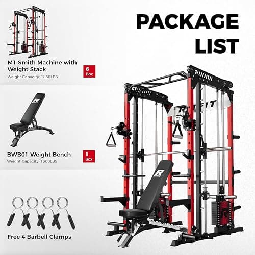 RitFit M1 Pro Smith Machine Package, All-in-One Power Cage with Weight Stack Set, Includes LAT Pulldown & Cable Crossover System for Home Gyme thumbnail 3