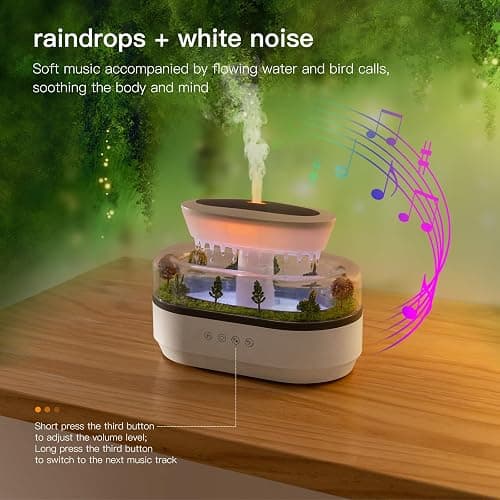 BLOIMP Essential Oil Diffuser 250ML Cloud Humidifier Rain Water Drip Diffuser Humidifier with Drip Music Micro Landscape Ultrasonic Diffuser for Bedroom Office Hotel (White Grey) thumbnail 5