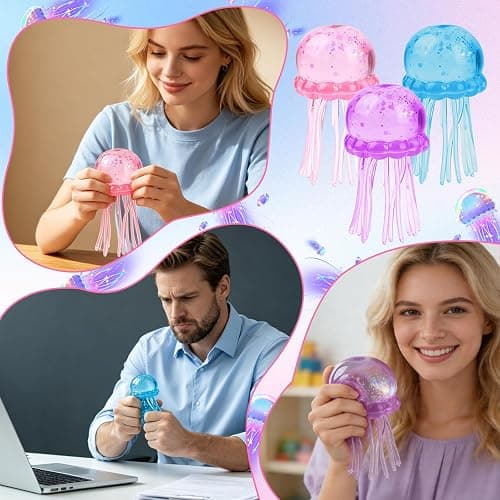 Jellyfish Squishy, Jellyfish Design Squeeze Stress Ball,Squeeze Toys for Anxiety and Stress Relief, Party, Gifts (Blue) thumbnail 5