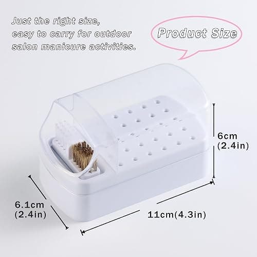 FSpronail Nail Bit Holder & Nail Drill Bit Cleaner 2 in 1, 30 Holes Nail Drill Holder Organizer Nail Bit Brush Cleaner Drill Bit Holder for Nails Dustproof Stand Displayer Storage Box Tools-White thumbnail 6