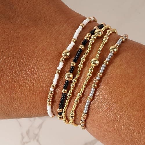 SHINUS BOHO 14K Gold Plated Beaded Bracelets Stack Set for Women,Stretch Boho Colorful Beads Ball Jewelry Friendship Summer Trendy thumbnail 2