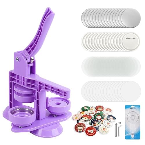 Happizza Button Maker Machine 58mm/2.25in, Pin Maker Machine Kit with 30 Buton Parts, DlY Badge Maker, Purple Button Press Machine, Perfect Beginner Experience Kit, Ideal for School, Parties, Events - Image 1