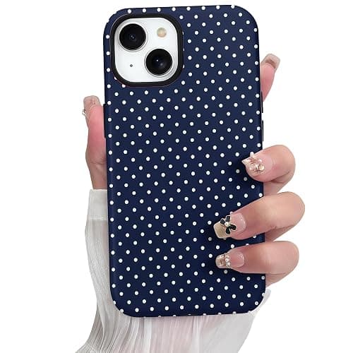 Aleviker Case for iPhone 13, Glossy Hybrid 2-Layer Hard Shell, Aesthetic Scratch Resistant Cover, Navy Blue Polka Dot thumbnail 2