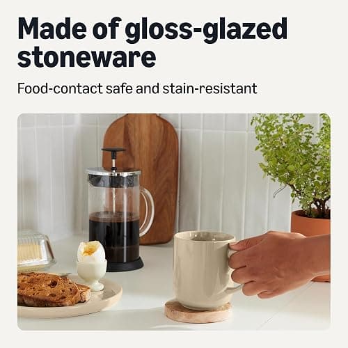 Amazon Basics Ceramic Coffee Mugs, 4-Piece Set, 473ml, Microwave and Dishwasher-Safe, Linen Gray thumbnail 3