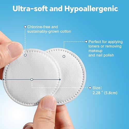 Cotton Rounds for Facial Cleansing and Nail Polish Removal (300count) - 100 Count, Pack of 3,100% Pure Cotton, Hypoallergenic Makeup Remover Pads, Lint-Free Multi-Layer Design thumbnail 2