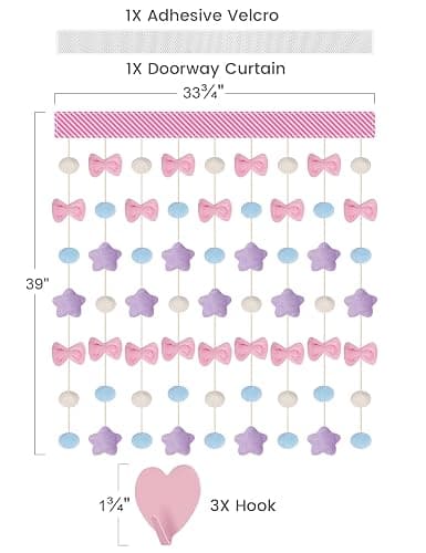 NiHome Fluffy Plush Doorway Curtain, Cute Hanging String Garland Kawaii Wall Hanging Home Decor for Girl Baby Room,Plush Bowknot Pentacle Garland Curtain with Hooks & Adhesive Velcro, 9 Strings thumbnail 2