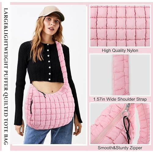 Quilted Puffer Tote Bag Purse Puffy Crossbody Shoulder Bag,Lightweight Nylon Hobo Bag Puffer Carryall Bag for Women Girl thumbnail 3