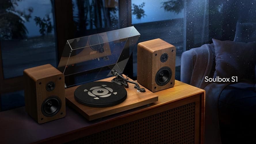 QLEARSOUL SoulBox S1 Vinyl Record Player with Stereo Speakers | Turntable with Built-in Preamp, S-Shaped Tonearm, 33/45 RPM thumbnail 9