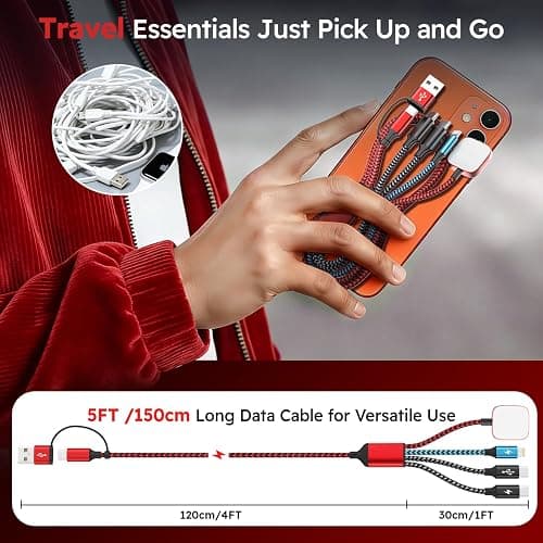 Cruise Essentials 2026, Travel Essentials Dual Type-C 4 in 2 Multi Charging Cable for iPhone Watch Charger/iPhone 17/IP, iWatch Charger, Compatible with iWatch 11-2/Ultra/iPhone 17-8,Car/ Camping 5FT thumbnail 7