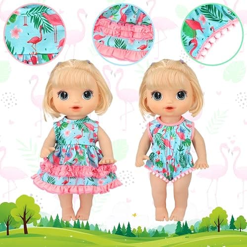 ECORELF 10 Set Alive Baby Doll Clothes, Doll Clothes and Accessories for 10-12 Inch Girl Dolls Outfits Include Cute Jumpsuit, Skirts thumbnail 7