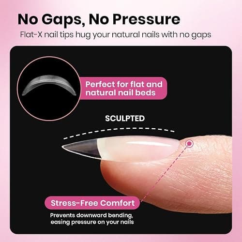 Beetles Gel Nail Tips Flat-X - Almond Medium, 320pcs 16 Sizes, Pre-Etched Half Matte Full Cover Soft Acrylic Press on False Nail Extension Tips Easy DIY Salon for Flat & Natural Nail Beds thumbnail 4