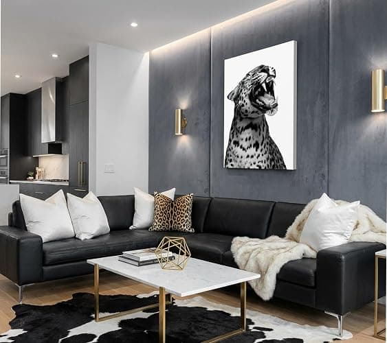 Cheetah Roaring Canvas Wall Art Black White Cheetah Print Funny Vintage Leopard Painting Picture Wall Decor Fashion Aesthetic Artwork for Dorm Bedroom Home Decoration 12x16in Framed thumbnail 8