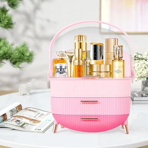 MASSY Egg Shape(Oval) Makeup Storage Box, Countertop Portable Vanity Cosmetics Organizer Preppy thumbnail 2