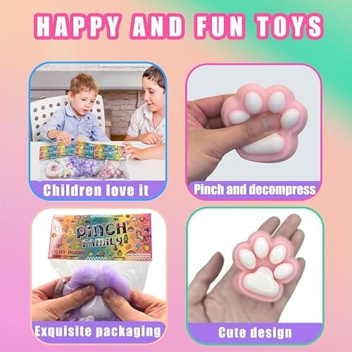 4pcs Taba Squishy Cat Paw Donut Squeeze Toys, Kawaii Mochi Sensory Toys, fufu Squishy for Cute Toys,Fidget Novelty Things,Suitable for Kids Teenage thumbnail 6