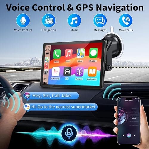 CarPlay Screen for Car, 9'' Wireless CarPlay & Android Auto - Smart Portable Touchscreen with Bluetooth/FM, Mirror Link, Voice Control, GPS Navigation, Hands-Free Calling, Plug & Play Car Play Screen thumbnail 3