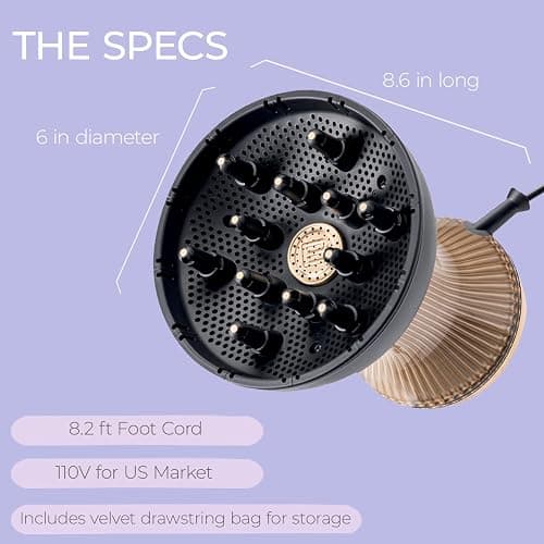 Bellissima Diffon Supreme Diffuser & Curly Hair Dryer - XL Diffuser for Long Waves, Curls, Coils - Cool Button - Anti-Frizz Technology thumbnail 5