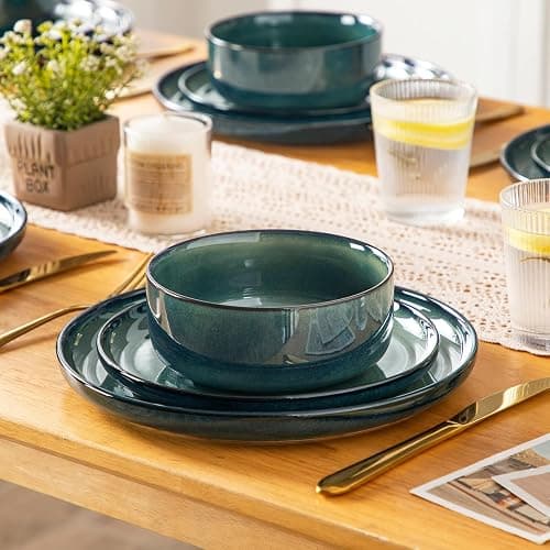 vancasso Starry 18 Pieces Dinnerware Sets for 6, Green Reactive Glaze Dishes Sets, Ceramic Plates and Bowls Set, Dinner Salad Dessert Plates, and Cereal Bowls Set, Dishwasher and Microwave Safe thumbnail 6