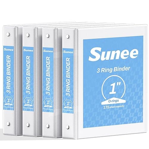 SUNEE 1 Inch Binders 3 Ring 4 Pack, PVC-Free Clear View 1" Binders (Fits 8.5x11 Inches) for School, Office & Home Use, White - Image 1