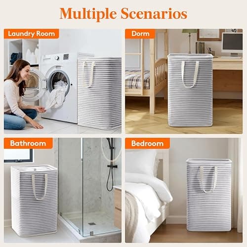 Lifewit 75L Large Collapsible Laundry Hamper, Tall Foldable Dirty Clothes Baskets Waterproof, Freestanding Design with Easy Carry Handles in Dorm Bedroom Bathroom College, Grey thumbnail 8