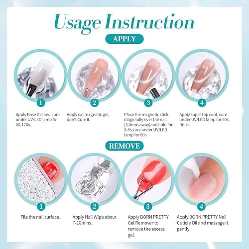 Born Pretty Magnetic Gel Nail Polish Set,Pastel Coral Sea Magnetic Eye Gel Jelly Glass Crystal Magnetic Gel Polish Nail Art Manicure Kit 6PCS thumbnail 8