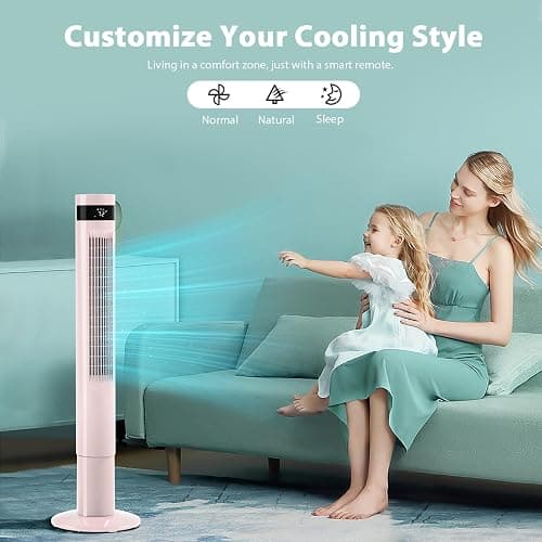Antarctic Star Tower Fan Portable Floor Fans 85°Oscillating Fan 43'' Quiet Cooling 12H Timer Remote Control Standing Bladeless Electric 3 Speeds Wind 3 Modes Bedroom Office(43 inch, Pink) thumbnail 3