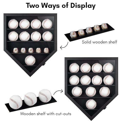 Americanflat 12.9x15.5 Baseball Display Case Holds Up to 12 Baseballs or Champion Rings - All-Star Collection - Wall Mounted Home Plate Baseball Display Case with Polished Plexiglass - Black thumbnail 5