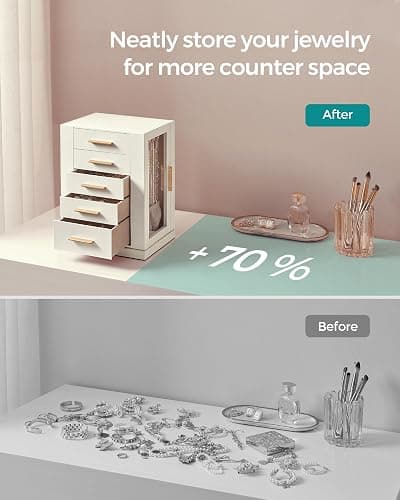 SONGMICS Jewelry Box 360° Rotating, Jewelry Storage Case with 5 Drawers, Jewelry Organizer, Glass Window, Spacious, Vertical Jewelry Storage, Open Design, Christmas Gift, Cloud White UJBC170W01 thumbnail 7