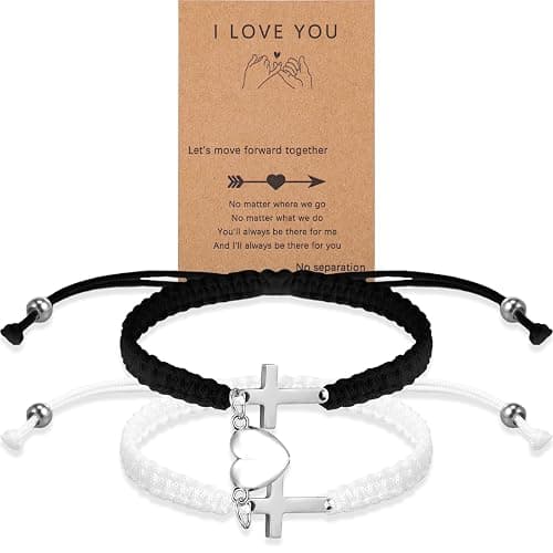 Tondiamo Couple Gift Bracelet Matching Bracelet Black White Cross Bracelet Adjustable Bracelet Favor Greeting Card for Anniversary Valentine‘s Day Lover Boyfriend Girlfriend Husband Wife - Image 1