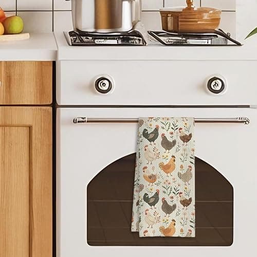 HUGANE Farmhouse Chicken Rooster Kitchen Towels, Chicken Dish Towels, Rooster Decor Hand Towel for Bathroom Kitchen Decor, Cock Mom Lady Gifts, 16x24 Inch thumbnail 4