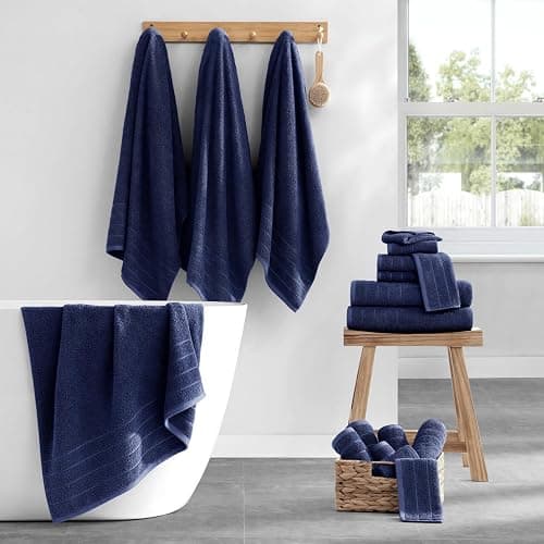 Casa Platino Luxury Cotton Bath Towel Set - 18 PCs - Low Twist, Soft & High Absorbency - 6 Bath, 6 Wash Cloth, 6 Hand Towels - Classic Hotel Quality, Durable & Ideal for Modern Bathrooms - Navy Blue thumbnail 2