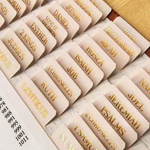 Laminated Bible Tabs, Gold Foil Embossed Lettering Bible Chapter Index Tabs for Women Men, Reposition Large Print Sticky Labels, Easy to Read and Apply, 105Chapters Labels for Easy Navigation (Creamy) - Image 1